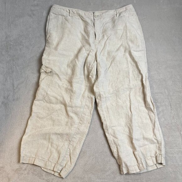 Liz Claiborne Women's Cargo Pants Size 16 Beige 100% Linen Casual Wide Leg Crop - Picture 16 of 16